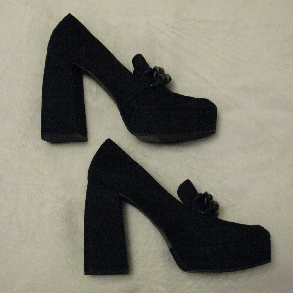 Nordstrom Black Platform Chain-Accent Block Heel Pumps - Picture 6 of 12